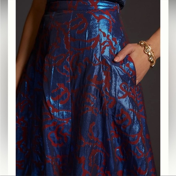 Anthropologie Maeve Pleated Shimmer Maxi Full Skirt Pleated Blue & Burgundy NEW - Picture 5 of 11